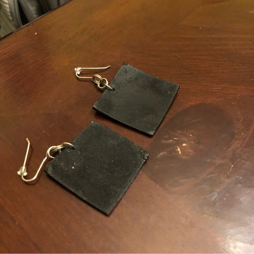 Square Wooden Dangle Drop Earrings Women's Brown/Gold - Picture 6 of 8
